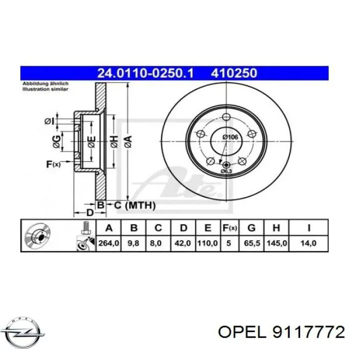Гальмівні диски 9117772 Opel