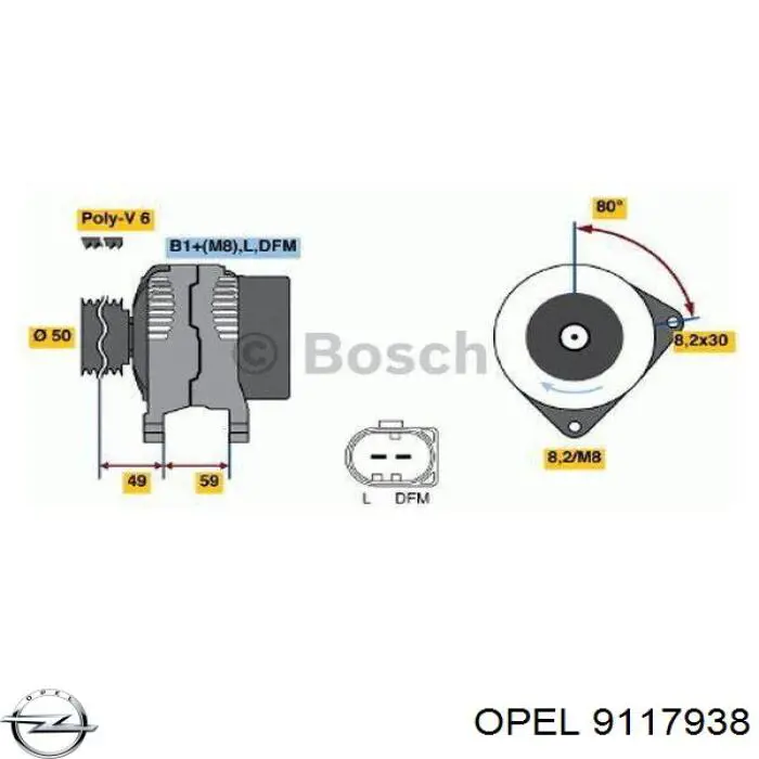 9117938 Opel Підшипник генератора