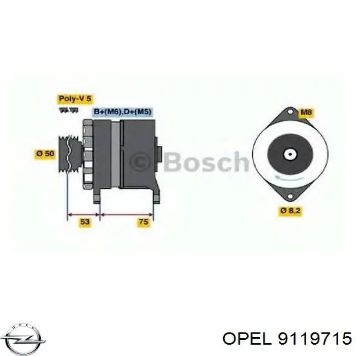 Генератор 9119715 Opel