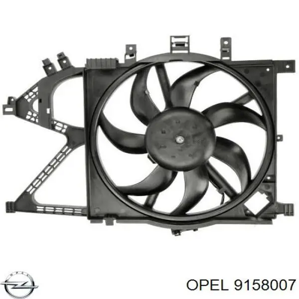 9158007 Opel електровентилятор охолодження в зборі (двигун + крильчатка, правий)
