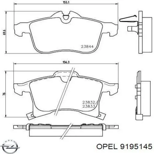 9195145 Opel колодки гальмівні передні, дискові