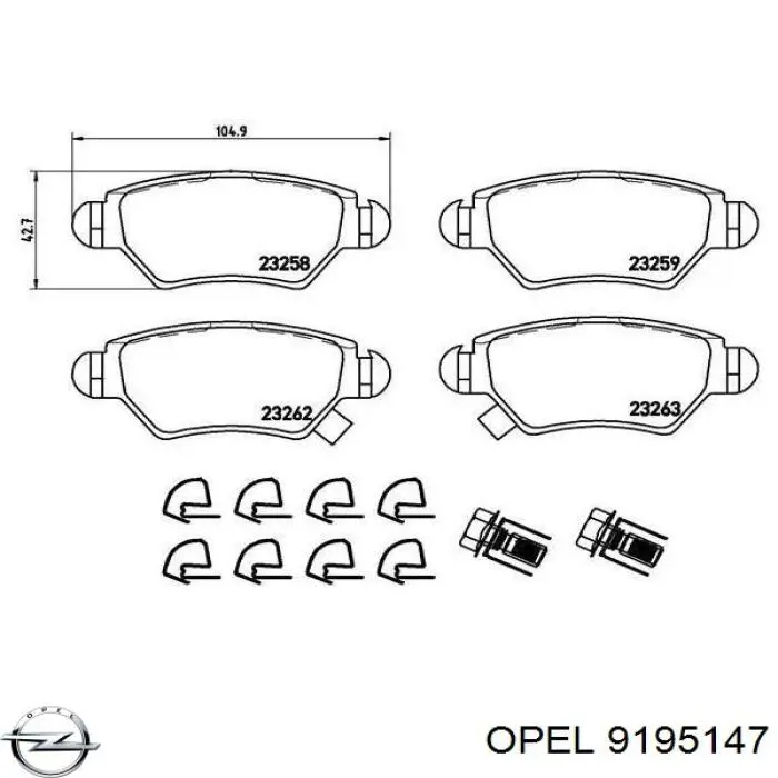 9195147 Opel колодки гальмові задні, дискові