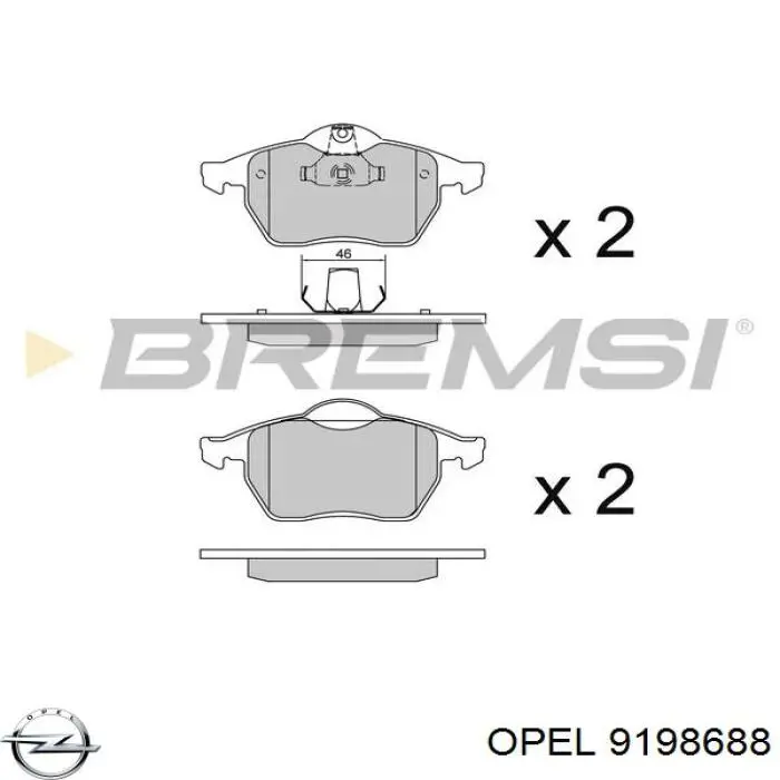 9198688 Opel колодки гальмівні передні, дискові