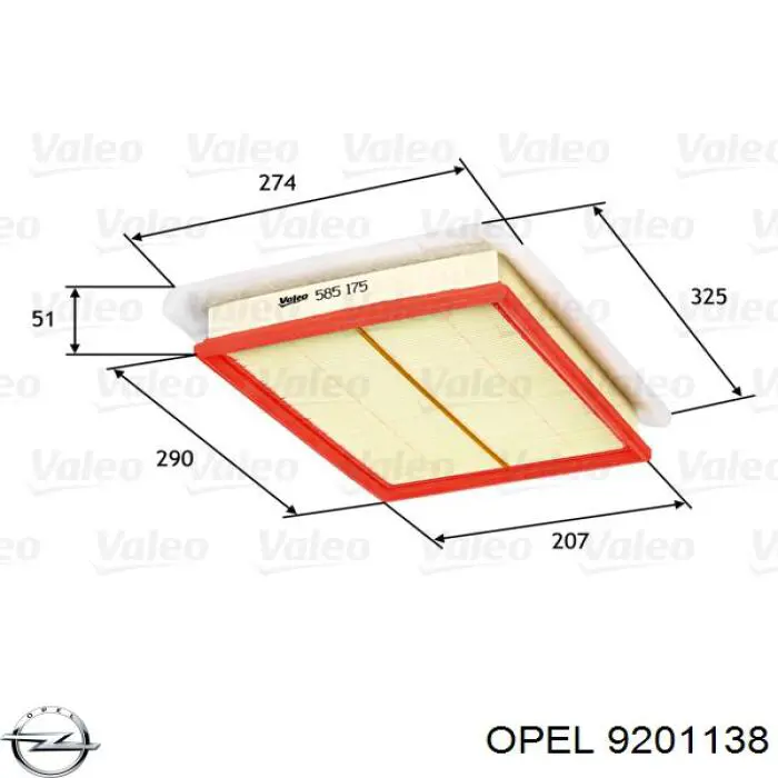 Фільтр повітряний 9201138 Opel