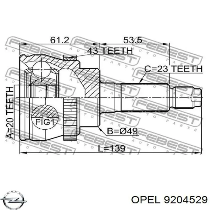9204529 Opel Привід передній правий