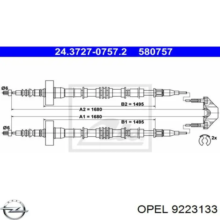 Трос ручного гальма задній, правий/лівий Opel 9223133 ціна, від 21.42 USD