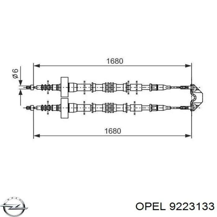 9223133 Opel Трос ручного гальма задній, правий/лівий