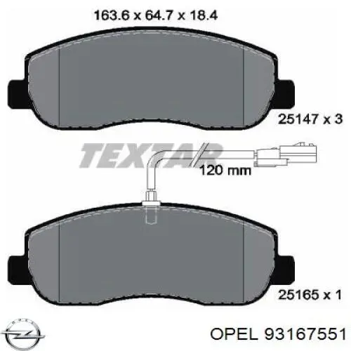 Купити 93167551 Opel Колодки гальмівні передні, дискові