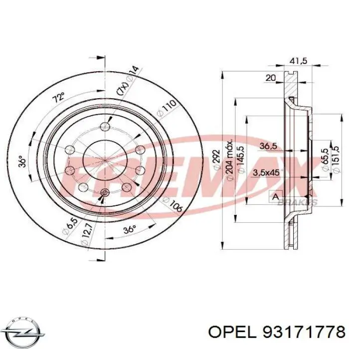 Купити 93171778 Opel Диск заднього гальма