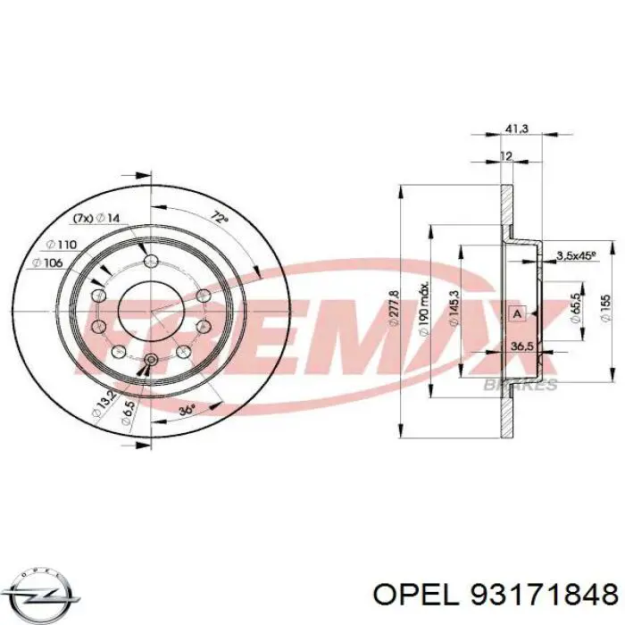 Купити 93171848 Opel Диск заднього гальма