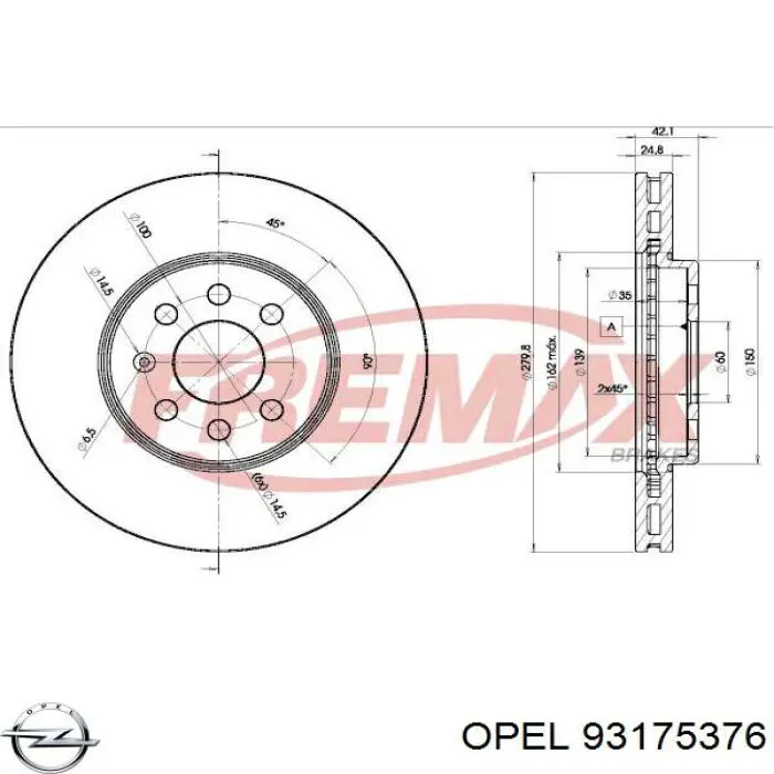 Гальмівні диски передні 93175376 Opel