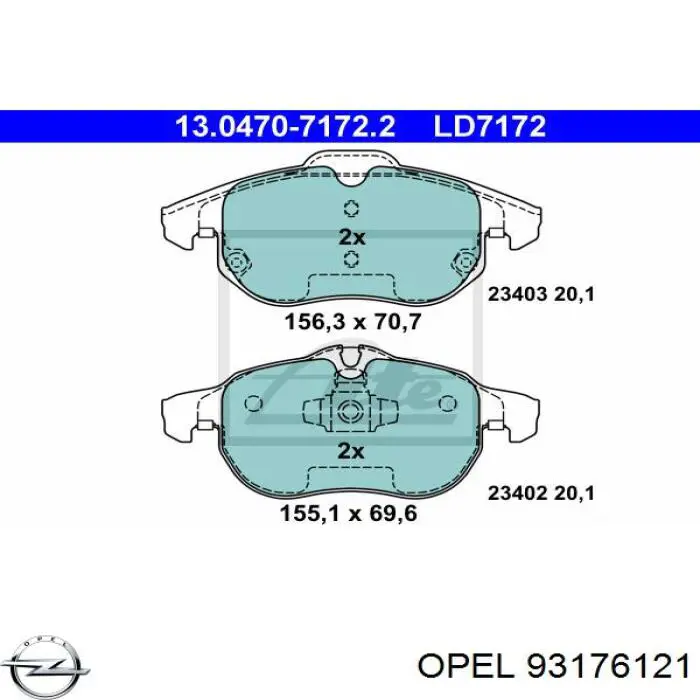 Гальмівні колодки Opel 93176121 ціна, від 20.94 USD