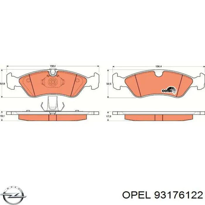 93176122 Opel колодки гальмівні передні, дискові