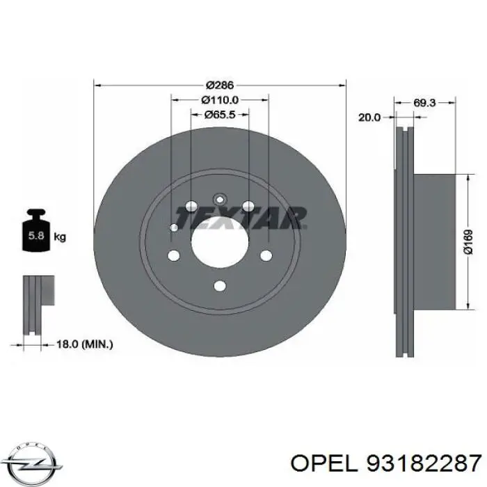 93182287 Opel Дискові гальма