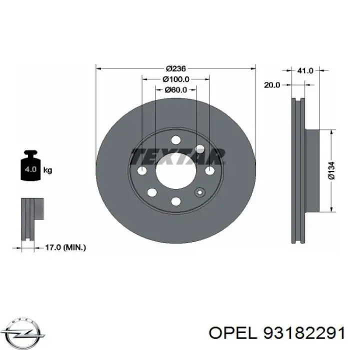 Гальмівні диски передні 93182291 Opel