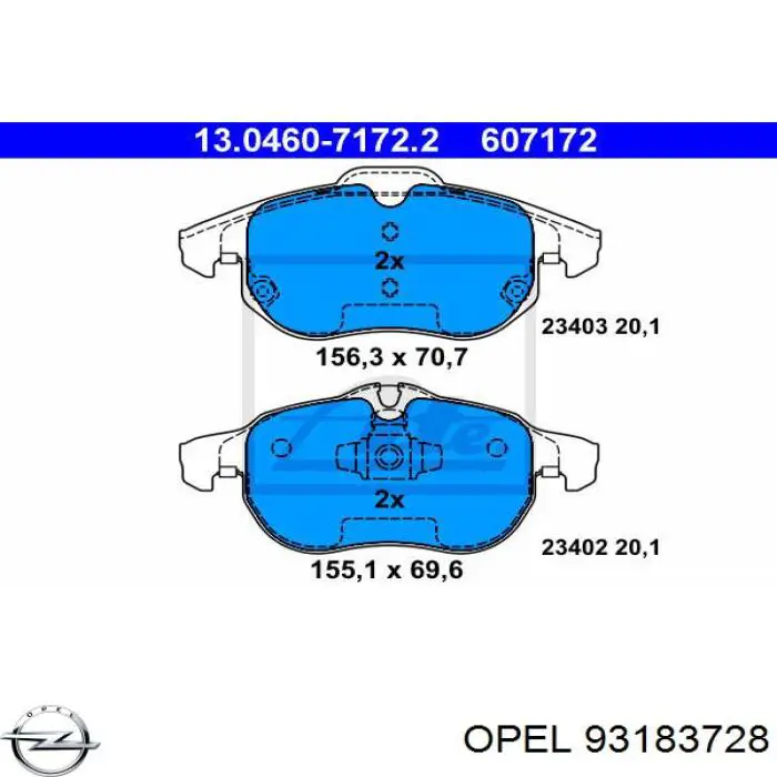 93183728 Opel колодки гальмівні передні, дискові
