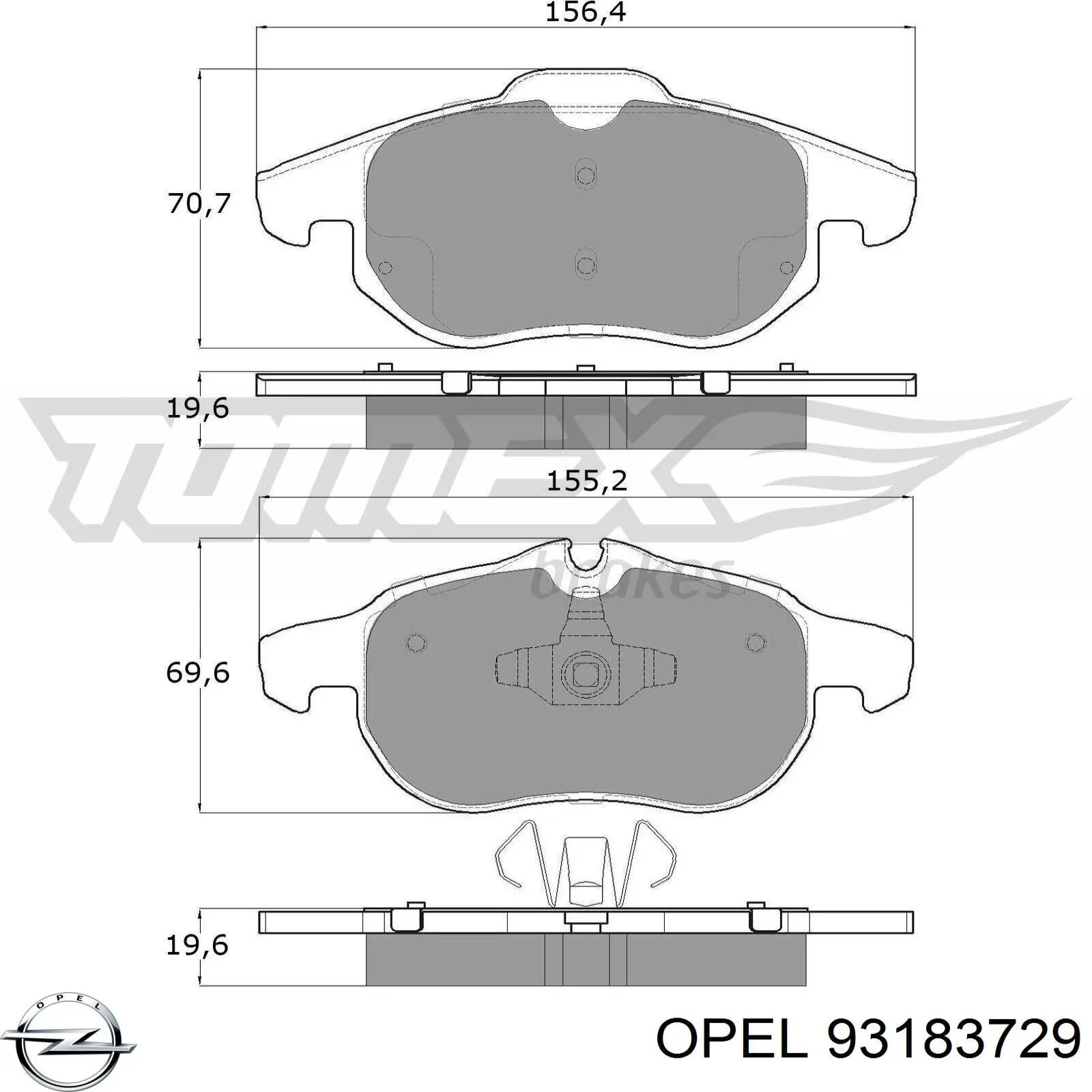 93183729 Opel колодки гальмівні передні, дискові