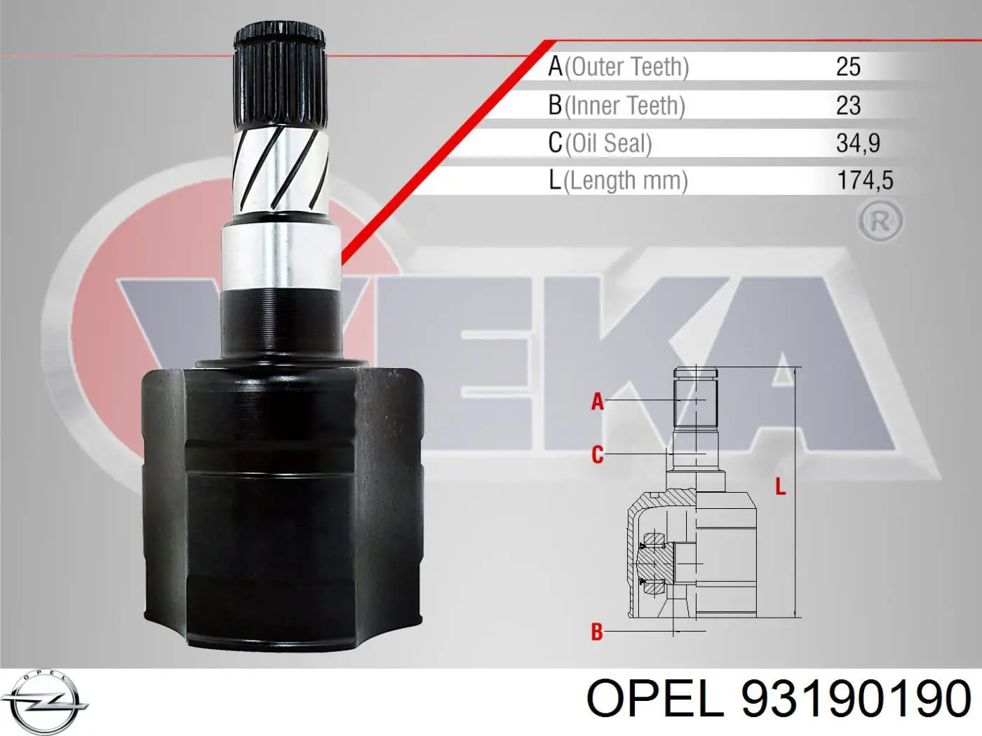 ШРКШ внутрішній, передній, правий Opel 93190190 ціна, від 28.17 USD