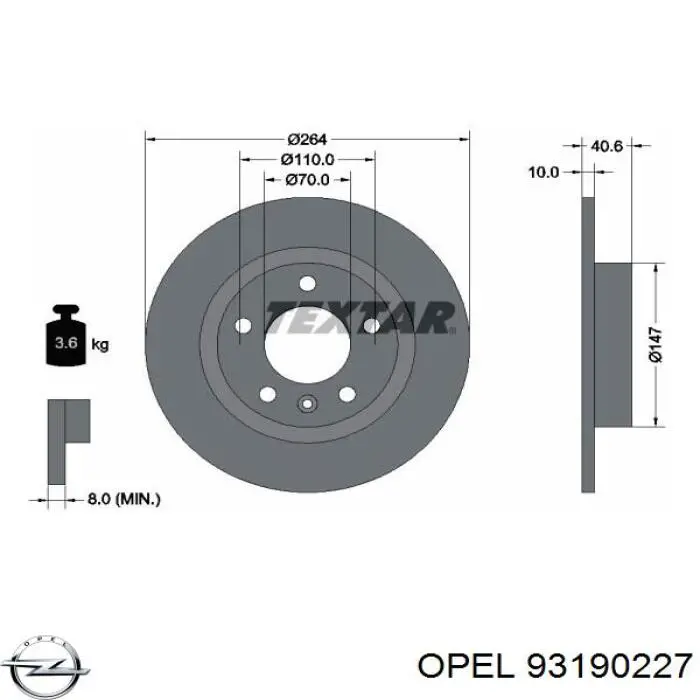 Купити 93190227 Opel Диск заднього гальма