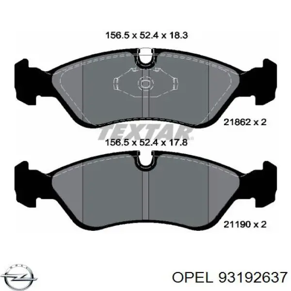 Купити 93192637 Opel Колодки гальмівні передні, дискові