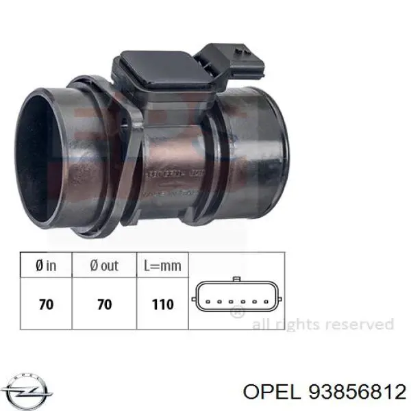 Датчик масової витрати повітря Opel 93856812 ціна, від 42.87 USD