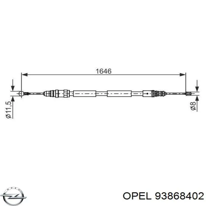 93868402 Opel Трос стоянкового гальма задній правий