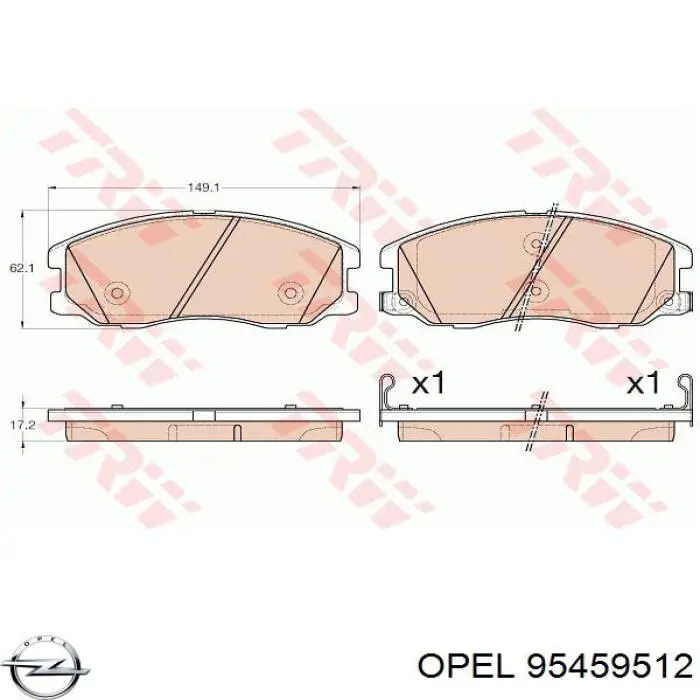 Колодки гальмівні передні, дискові 95459512 Opel