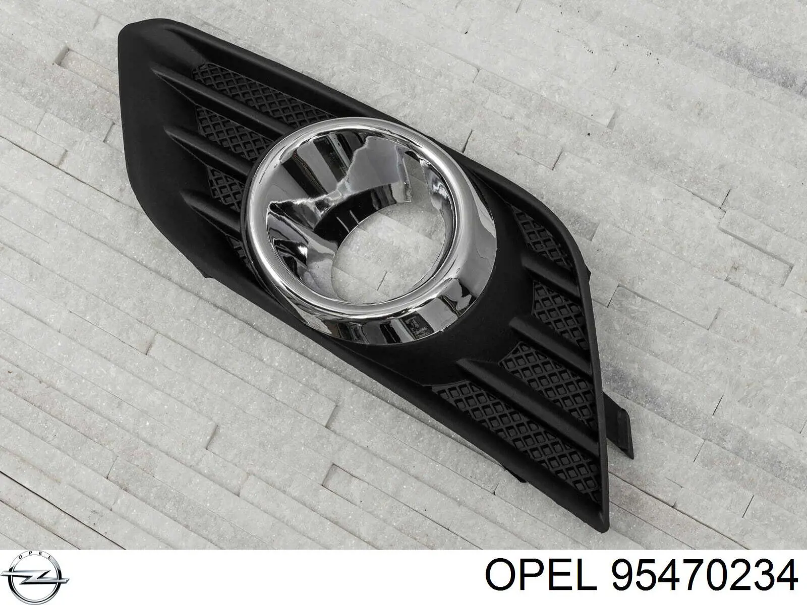 95470234 Opel заглушка/ решітка протитуманних фар бампера переднього, ліва