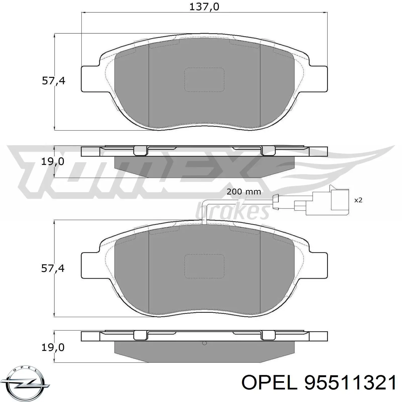 Колодки гальмівні передні, дискові 95511321 Opel