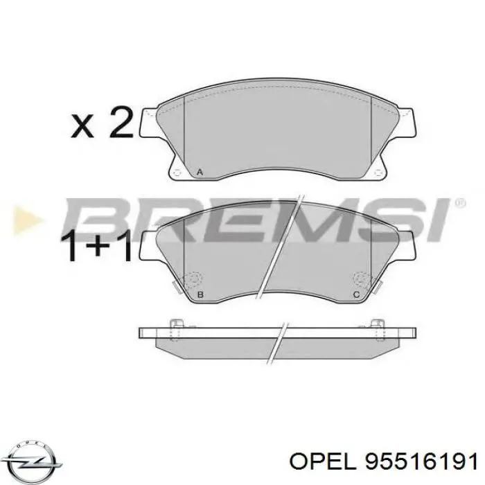 Колодки гальмівні передні, дискові 95516191 Opel