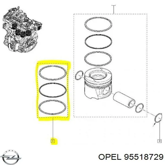 95518729 Opel кільця поршневі компресора, на 1 циліндр, std