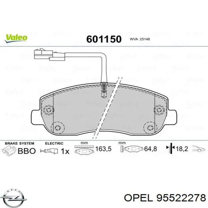 Колодки гальмівні передні, дискові 95522278 Opel