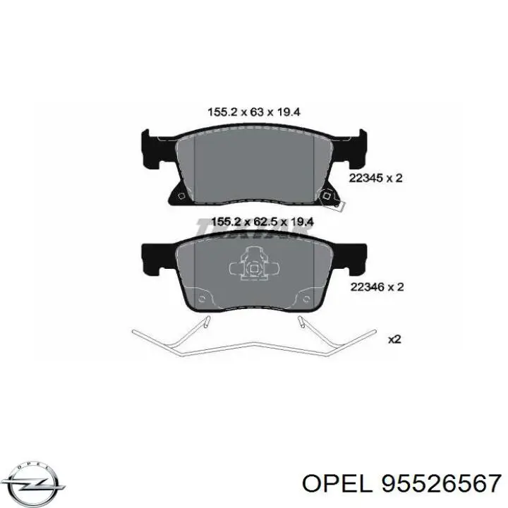 Купити 95526567 Opel Колодки гальмівні передні, дискові