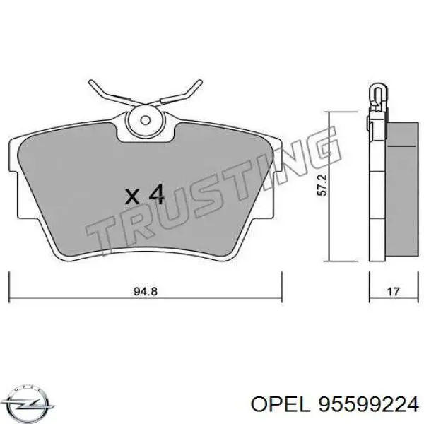 Задні гальмівні колодки Opel 95599224 ціна, від 17.58 USD