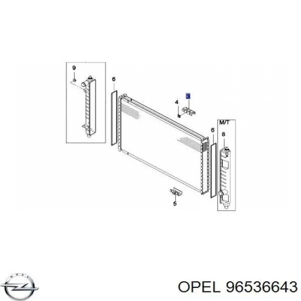 Подушка радіатора охолодження, нижня 96536643 Opel