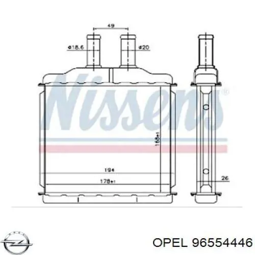 Радіатор пічки (обігрівача) 96554446 Opel