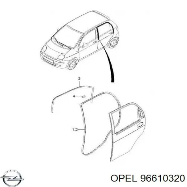 Купити 96315705 General Motors Ущільнювач двері задньої правої (на двері)