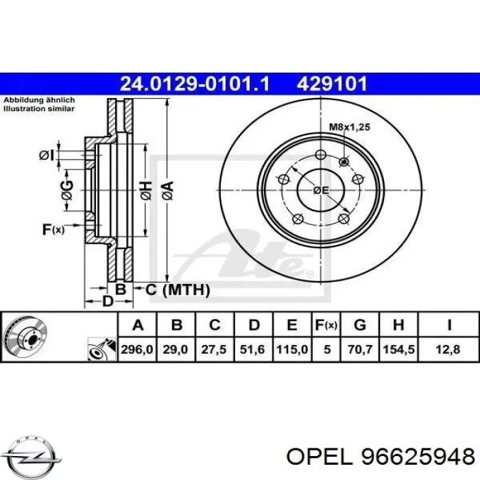 Гальмівні диски передні 96625948 Opel