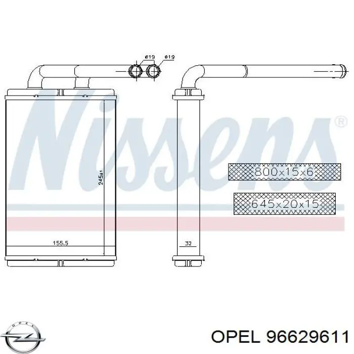 96629611 Opel Радіатор опалювача салону
