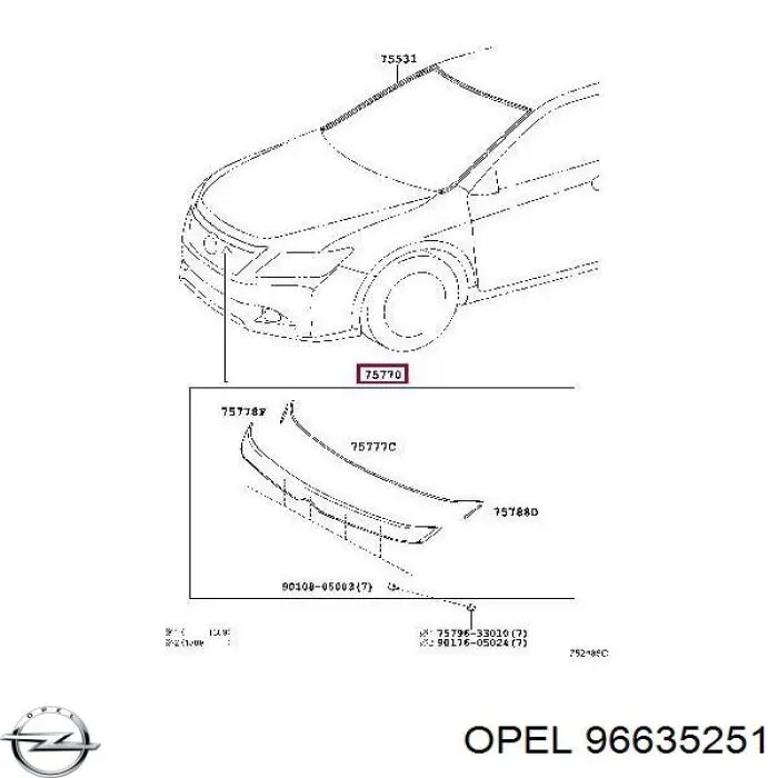 Купити 96635251 Opel Накладка капоту