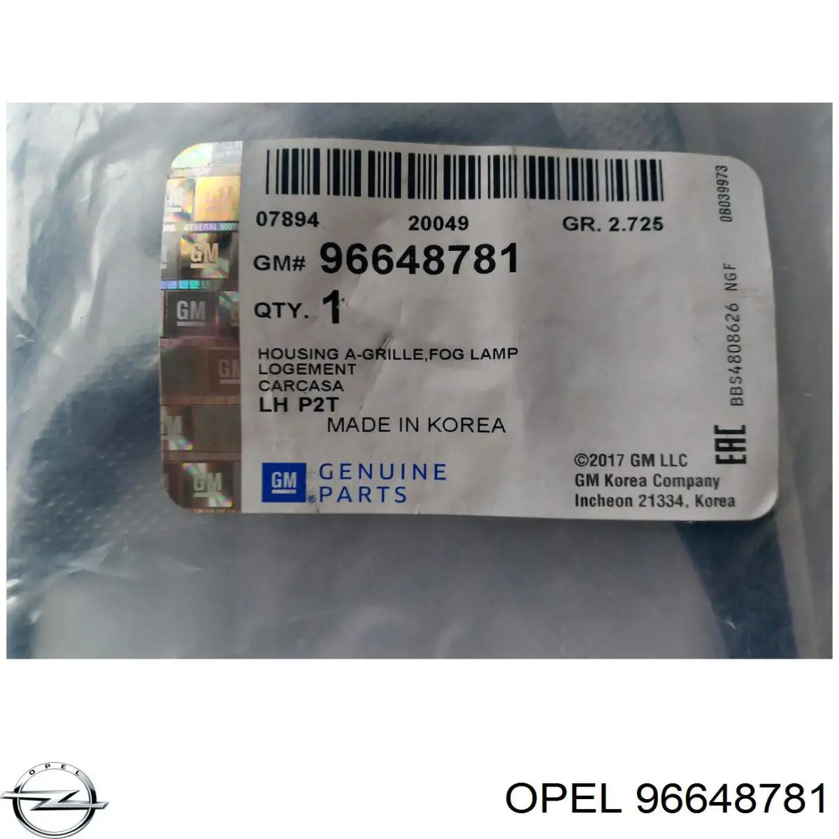 96648781 Opel Заглушка протитуманок, ліва