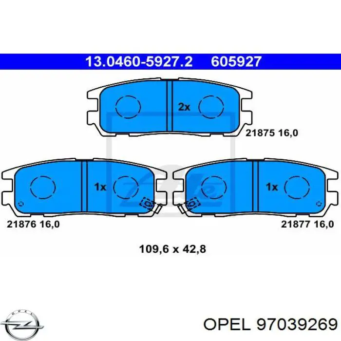 Задні гальмівні колодки Opel 97039269 ціна, від 16.47 USD