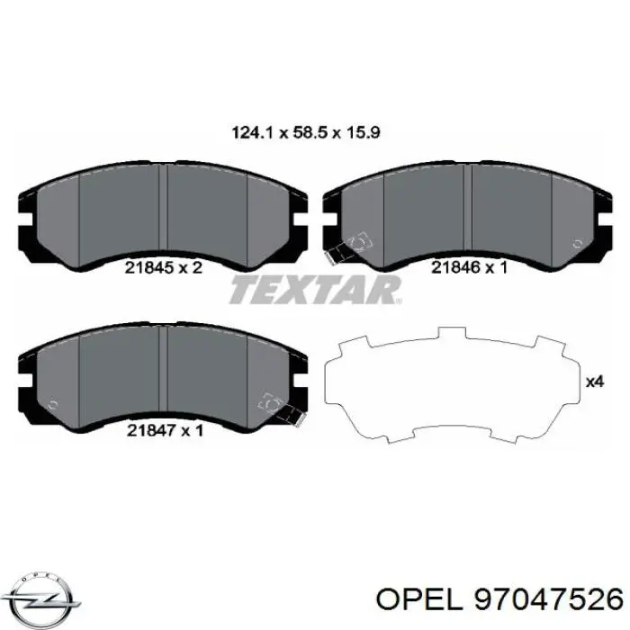 Колодки гальмівні передні, дискові 97047526 Opel