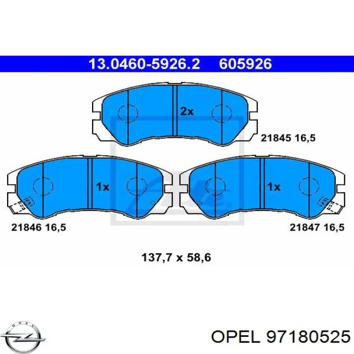 Колодки гальмівні передні, дискові 97180525 Opel