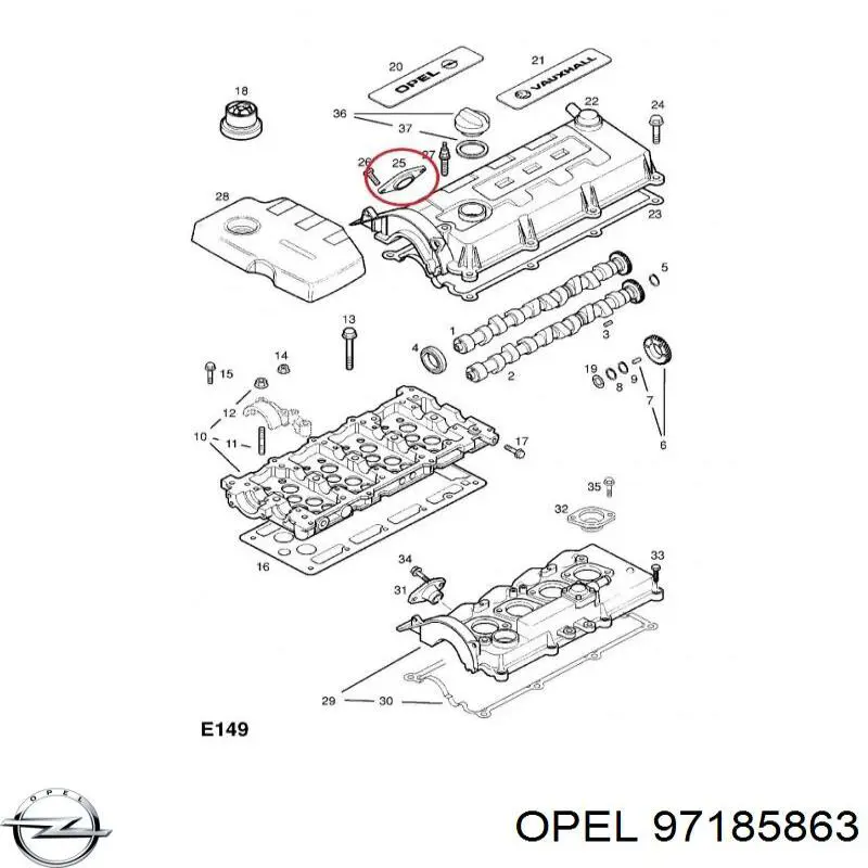 607726 Opel Прокладка клапанної кришки двигуна, верхня