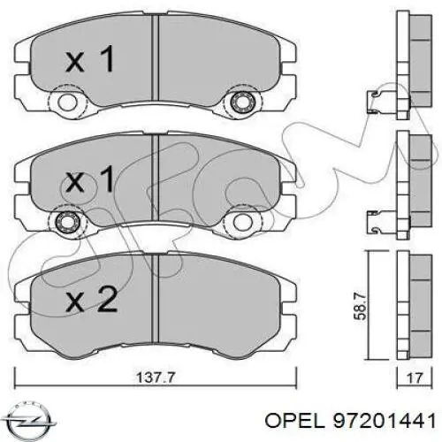 Колодки гальмівні передні, дискові 97201441 Opel