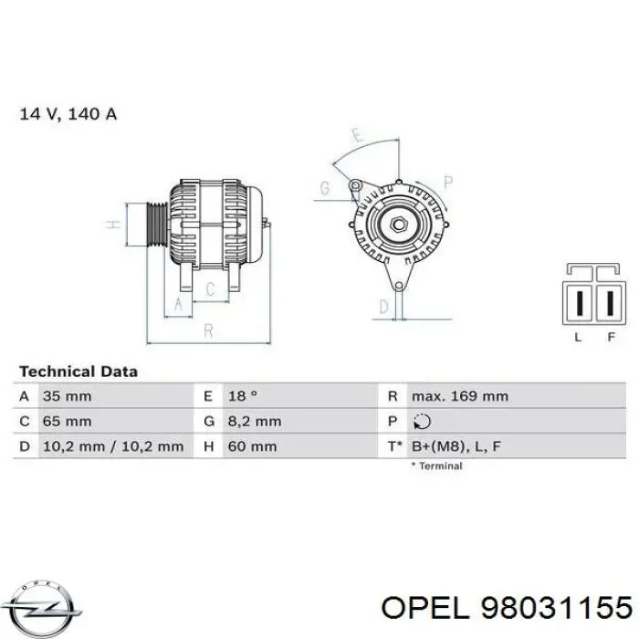 Генератор Opel 98031155 ціна, від 185.27 USD