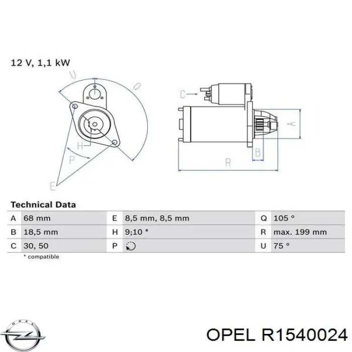 Стартер R1540024 Opel