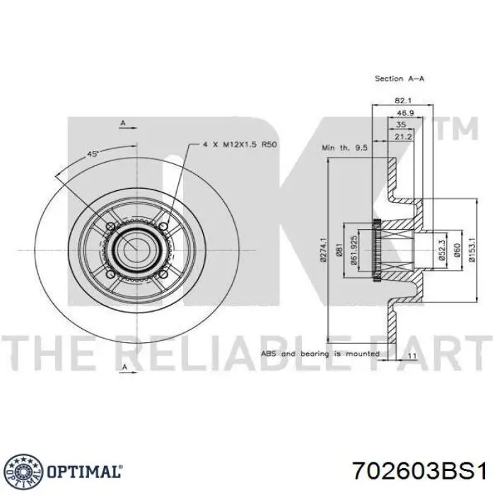 Задні дискові гальма Optimal 702603BS1 ціна, від 39.98 USD