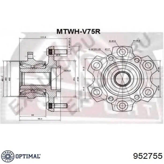 952755 Optimal Підшипник ступиці задньої